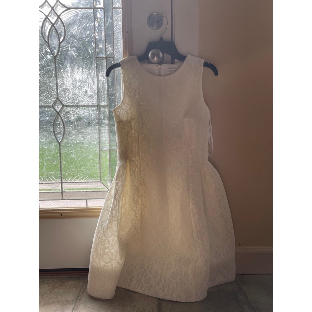 Calvin Klein White Scuba Lace Flare Dress